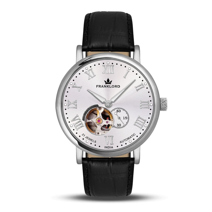 Franklord Heritage Open Heart – Silver Virtue | Classic Silver Dial Automatic Watch for Men - Franklord Watches