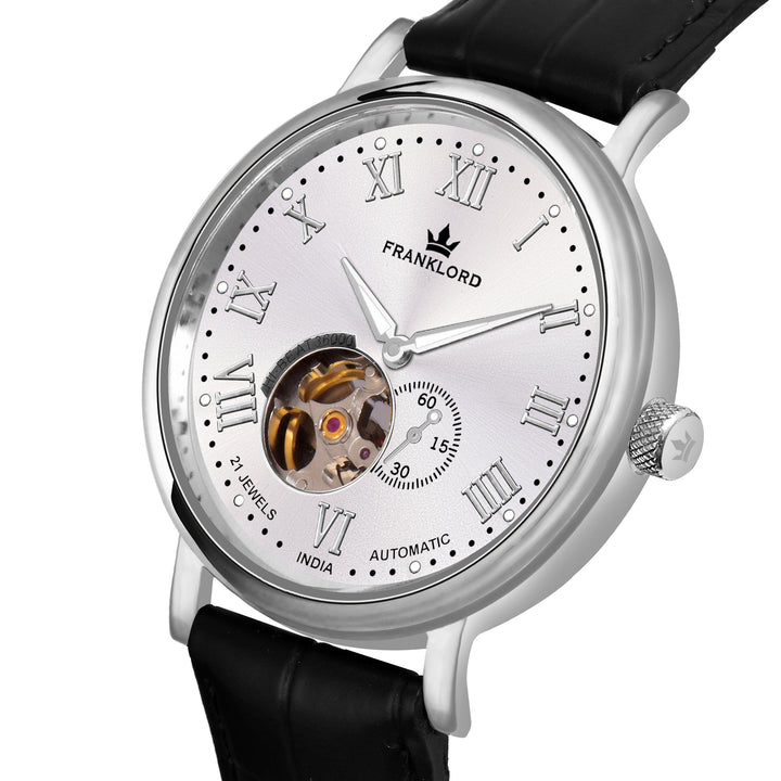 Franklord Heritage Open Heart – Silver Virtue | Classic Silver Dial Automatic Watch for Men - Franklord Watches