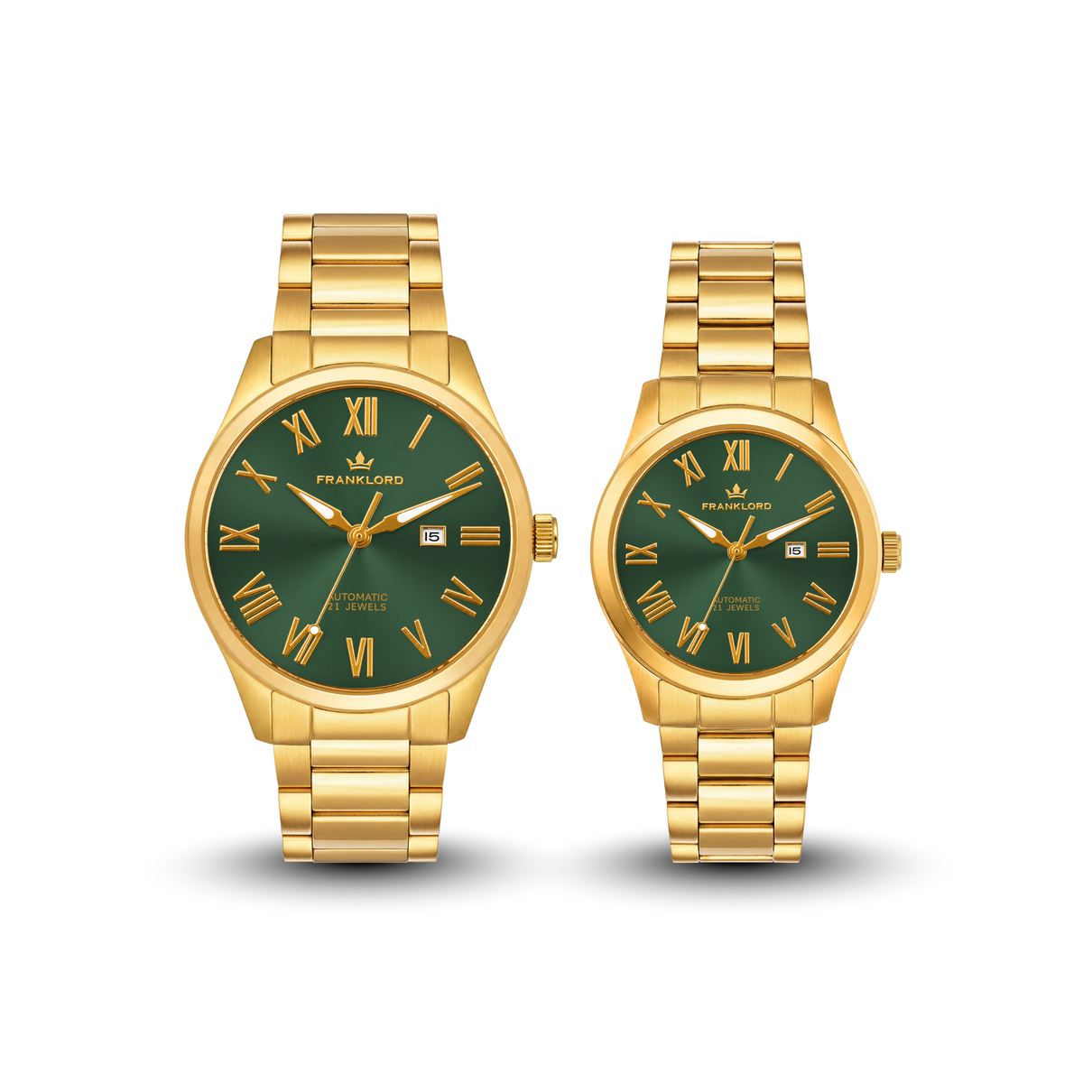 Franklord Maha Vastu Couple Watch Set – Gold Green His & Hers Automatic | Matching Pair