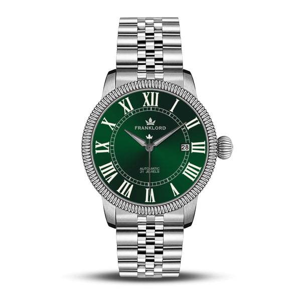 Franklord Majestic Aura 2.0 - Green in Silver | Luxury Automatic Watch For Men