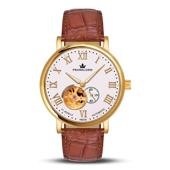 Franklord Heritage Open Heart – Champagne Royale | White Dial Gold Automatic Watch For Men