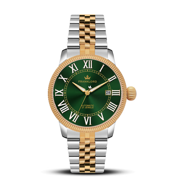 Franklord Majestic Aura 2.0 - Green in Gold Two Tone | Luxury Automatic Watch For Men