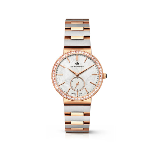 Franklord Callista Rose | White Mother-of-Pearl Two-Tone Diamond Bezel Watch for Women - Franklord Watches