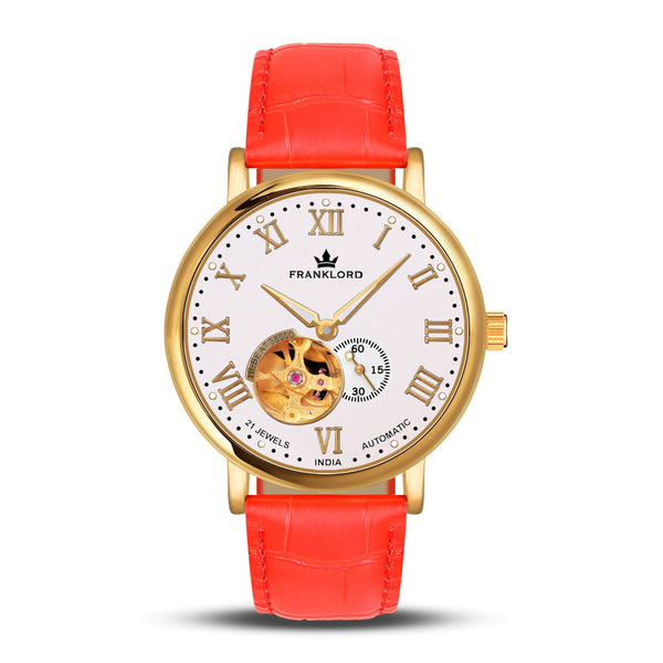 Franklord Heritage Open Heart – Imperial Flame | Gold Automatic Watch for Men - Franklord Watches