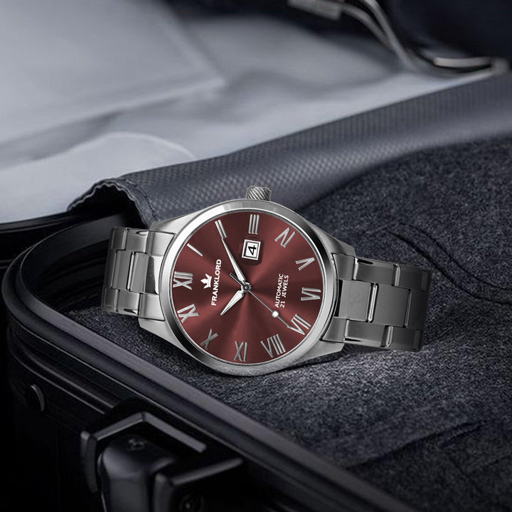 Franklord Regal Sapphire Roman - Wine Red | Luxury Automatic Watch - Franklord Watches