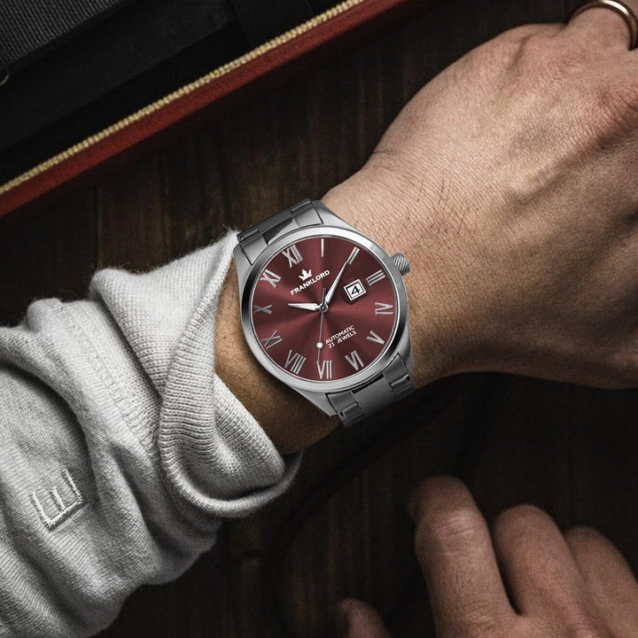 Franklord Regal Sapphire Roman - Wine Red | Luxury Automatic Watch - Franklord Watches