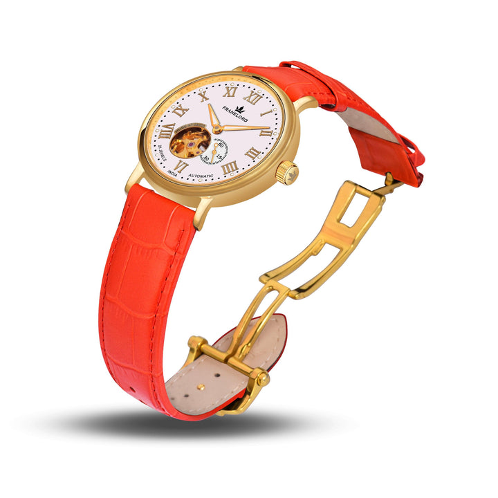 Franklord Heritage Open Heart – Imperial Flame | Gold Automatic Watch for Men - Franklord Watches
