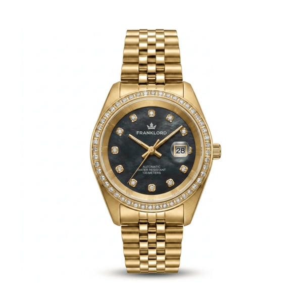 Franklord Empress Obsidian Black - Women's Automatic Watch in Gold