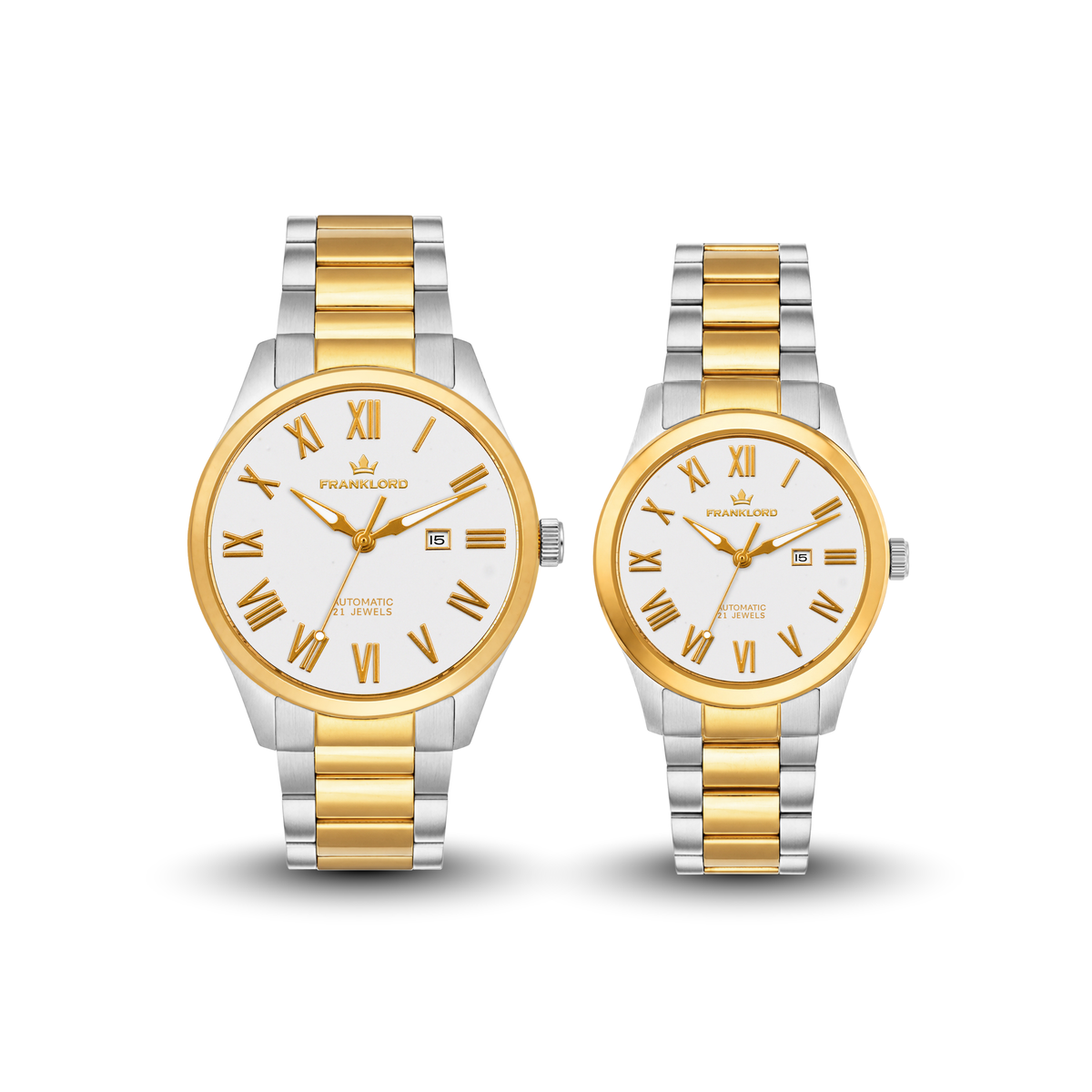 Franklord Maha Vastu Couple Watch Set – Two-Tone White His & Hers Automatic | Matching Pair