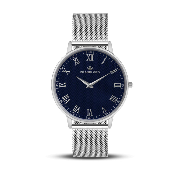 Franklord Classique Royal - Milanese Bracelet | Slim Elegant Blue Dial Watch for Men