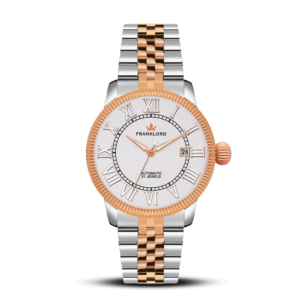Franklord Majestic Aura 2.0 - White in Rose Two Tone | Luxury Automatic Watch For Men
