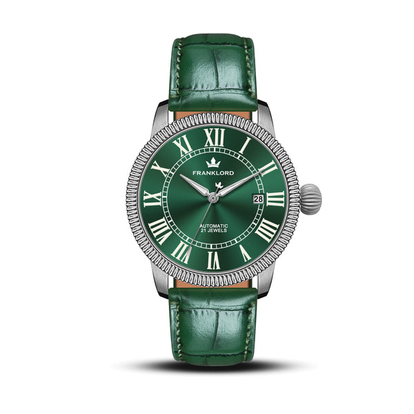 Franklord Majestic Aura 2.0 - Green in Silver Leather | Luxury Automatic Watch For Men
