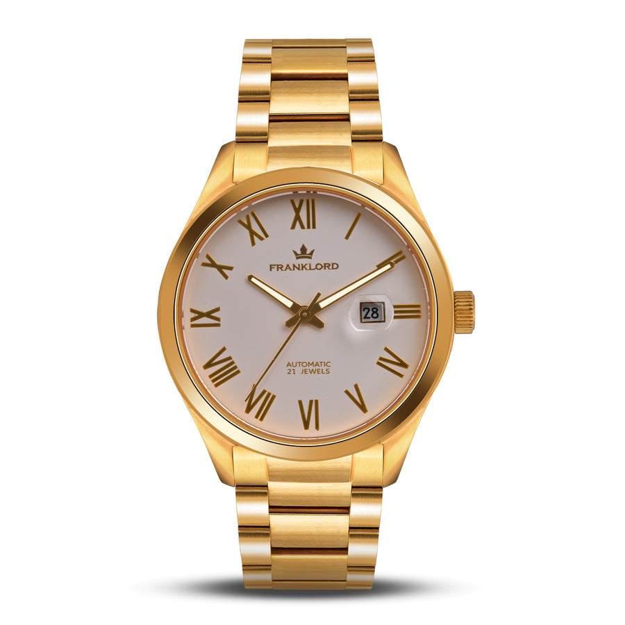 Franklord Regal Sapphire Roman White in Gold | Maha Vastu-Inspired Timepiece for Prosperity