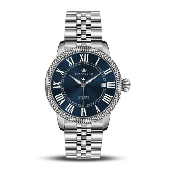Franklord Majestic Aura 2.0 - Blue in Silver | Luxury Automatic Watch For Men
