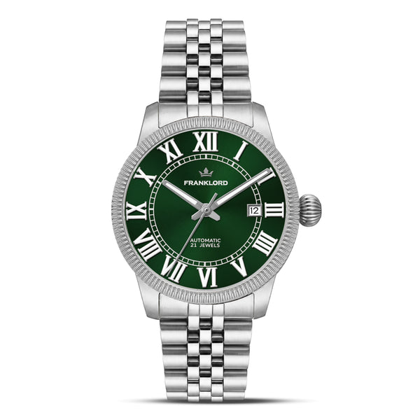 Franklord Majestic Aura 2.0 - Green in Silver | Luxury Automatic Watch For Men