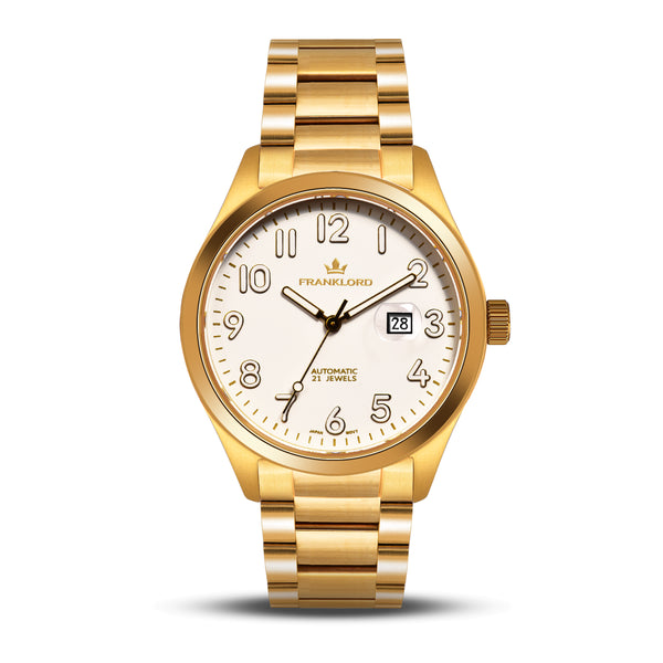Franklord Regal Sapphire Vanguard - White On Gold | Luxury Automatic Watch For Men