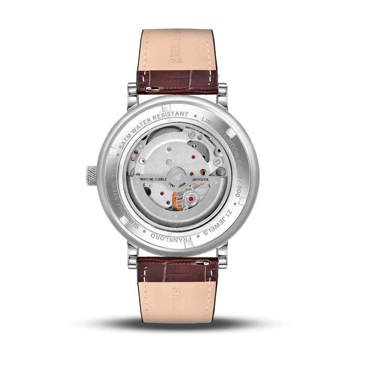 Franklord Heritage Open Heart – Rustic Luxe | Brown Strap Silver Dial Automatic Watch for Men - Franklord Watches