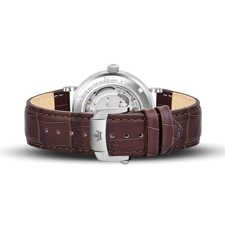 Franklord Heritage Open Heart – Rustic Luxe | Brown Strap Silver Dial Automatic Watch for Men - Franklord Watches