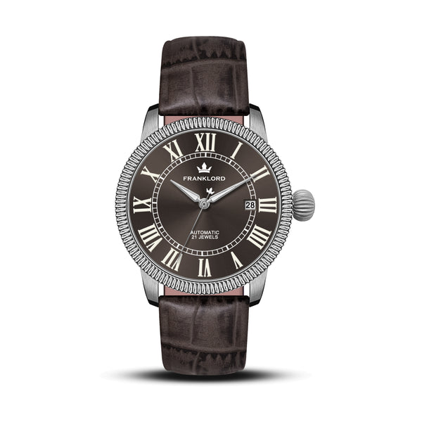 Franklord Majestic Aura 2.0 - Grey in Silver Leather | Luxury Automatic Watch For Men