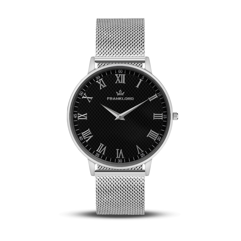 Franklord Classique Onyx - Milanese Bracelet | Slim Black Dial Watch for Men