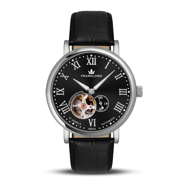 Franklord Heritage Open Heart – Black Shadow | Men’s Black Dial Automatic Watch - Franklord Watches