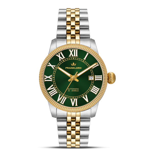 Franklord Majestic Aura 2.0 - Green in Gold Two Tone | Luxury Automatic Watch For Men