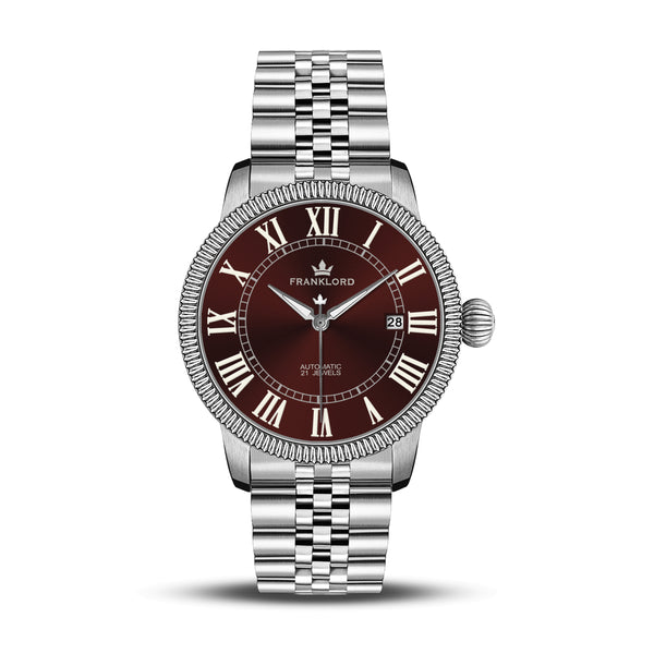 Franklord Majestic Aura 2.0 - Wine Red in Silver | Luxury Automatic Watch For Men