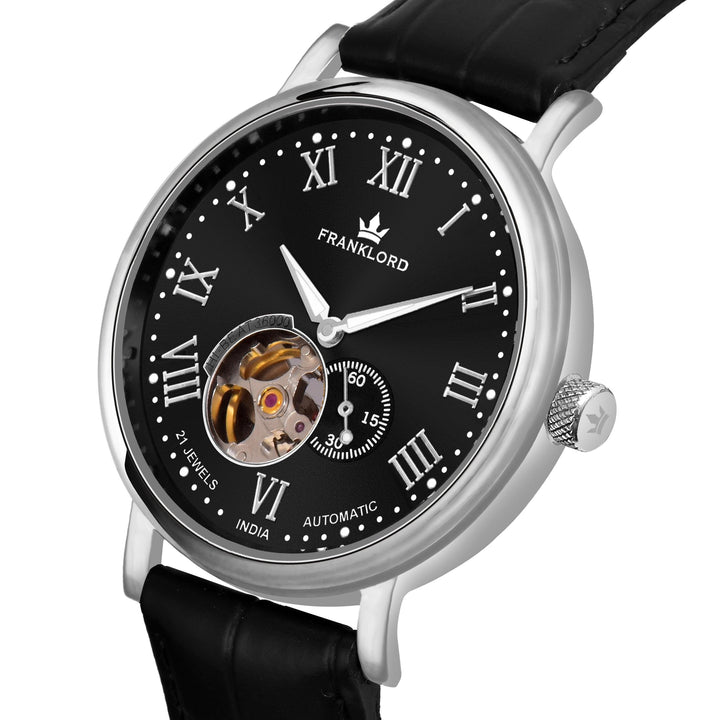 Franklord Heritage Open Heart – Black Shadow | Men’s Black Dial Automatic Watch - Franklord Watches