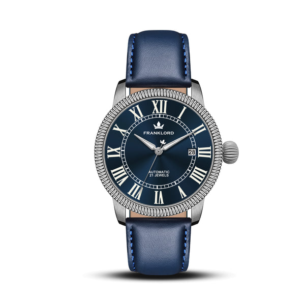 Franklord Majestic Aura 2.0 - Blue in Silver Leather | Luxury Automatic Watch For Men