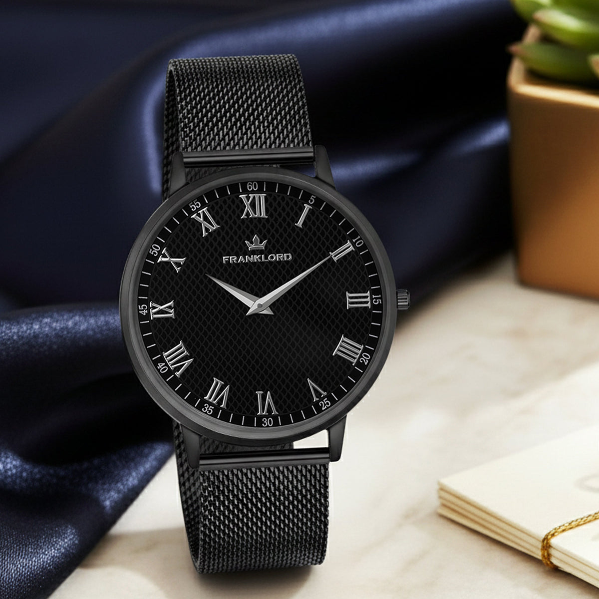 Franklord Classique Eclipse - Milanese Bracelet | All Black Men's Slim Watch