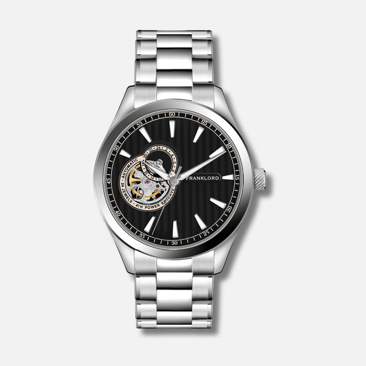 Franklord Regal Sapphire Open Heart Midnight Steel Luxury Automatic Watch