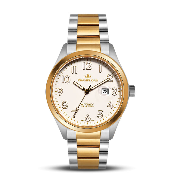 Franklord Regal Sapphire Vanguard - White On Gold Two Tone | Luxury Automatic Watch For Men