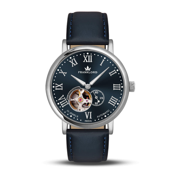 Franklord Heritage Open Heart – Navy Royale | Luxury Navy Dial Automatic Watch for Men - Franklord Watches