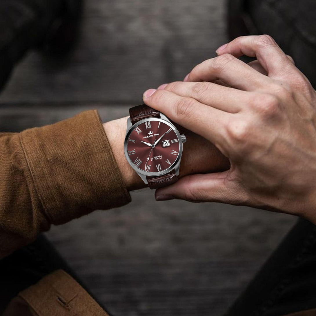Franklord Regal Sapphire Roman Series – Wine Ember | Luxury Automatic Watch - Franklord Watches