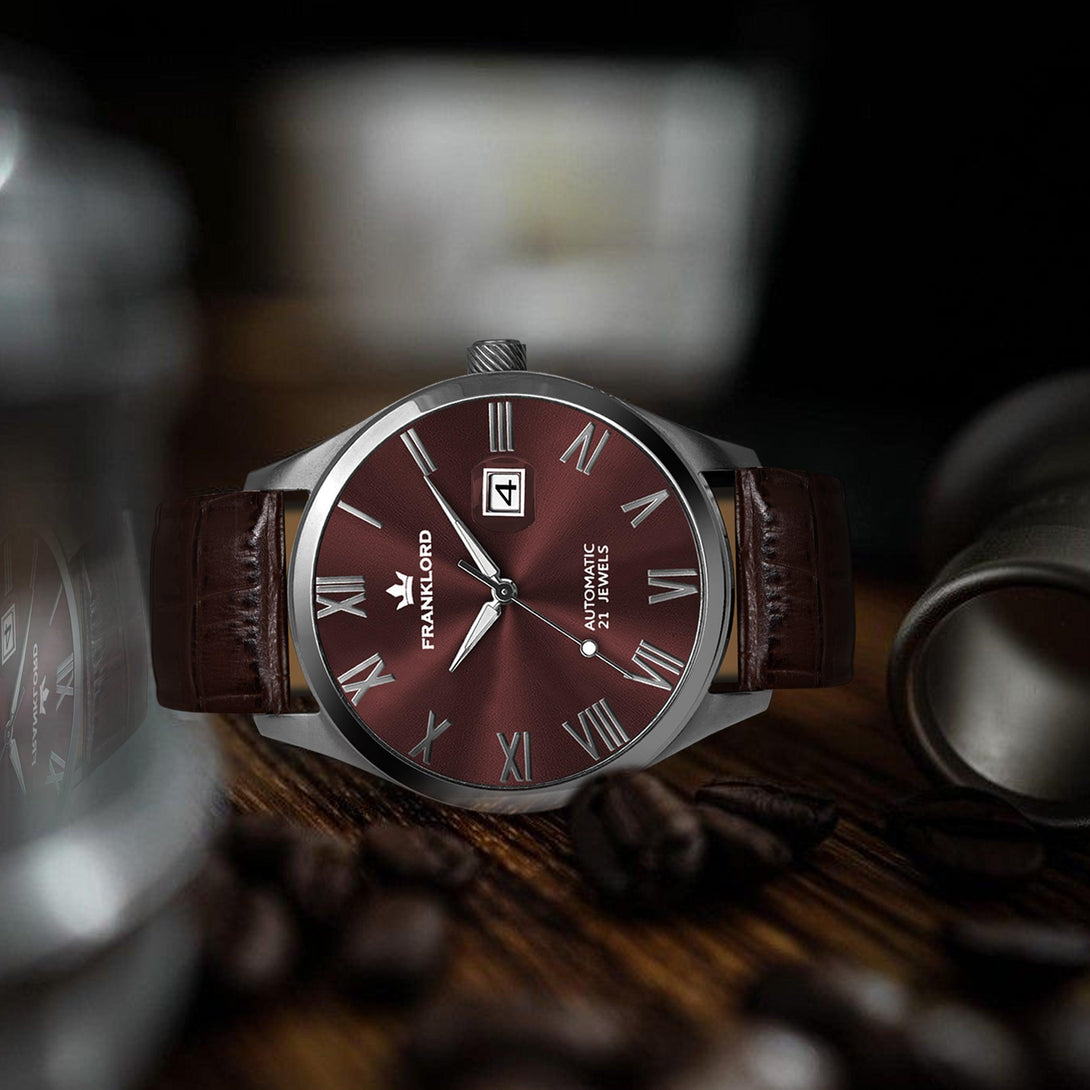 Franklord Regal Sapphire Roman Series – Wine Ember | Luxury Automatic Watch - Franklord Watches