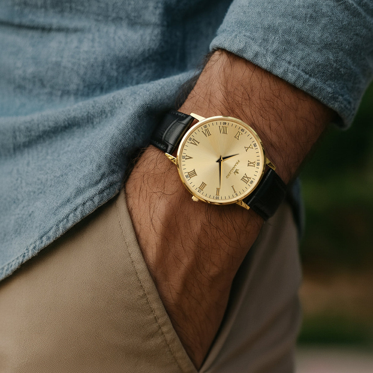 Franklord Classique Gold - Leather Strap | All Gold Slim Watch for Men
