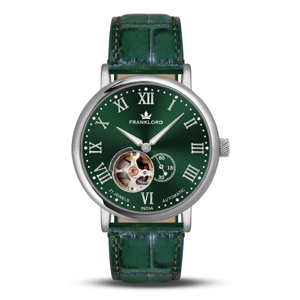 Franklord Heritage Open Heart – Emerald Legacy | Luxury Green Dial Automatic Watch for Men - Franklord Watches