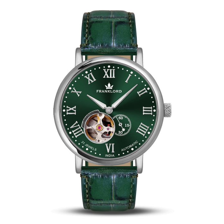 Franklord Heritage Open Heart – Emerald Legacy | Luxury Green Dial Automatic Watch for Men - Franklord Watches