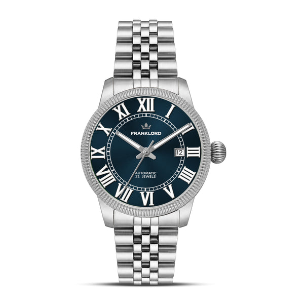 Franklord Majestic Aura 2.0 - Blue in Silver | Luxury Automatic Watch For Men