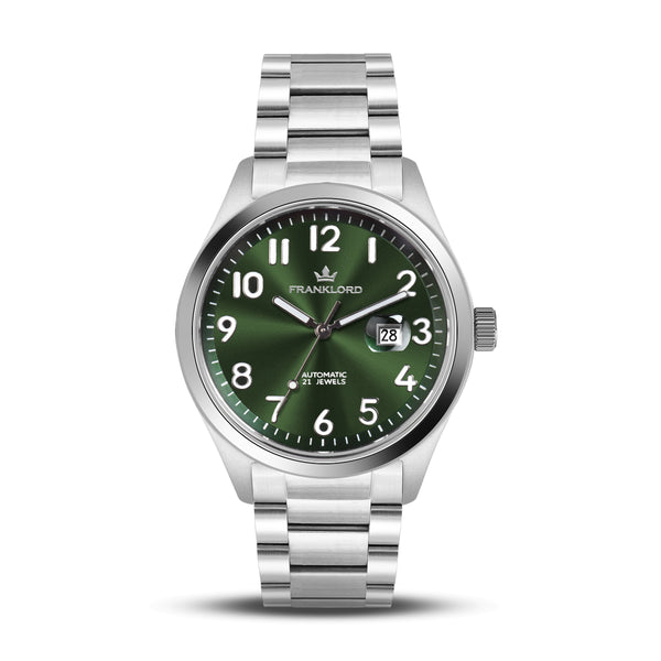 Franklord Regal Sapphire Vanguard - Green On Silver | Luxury Automatic Watch For Men