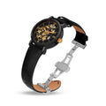 Franklord Mechanis – Noir Obsidian | Black Skeleton Automatic Watch with Leather Strap