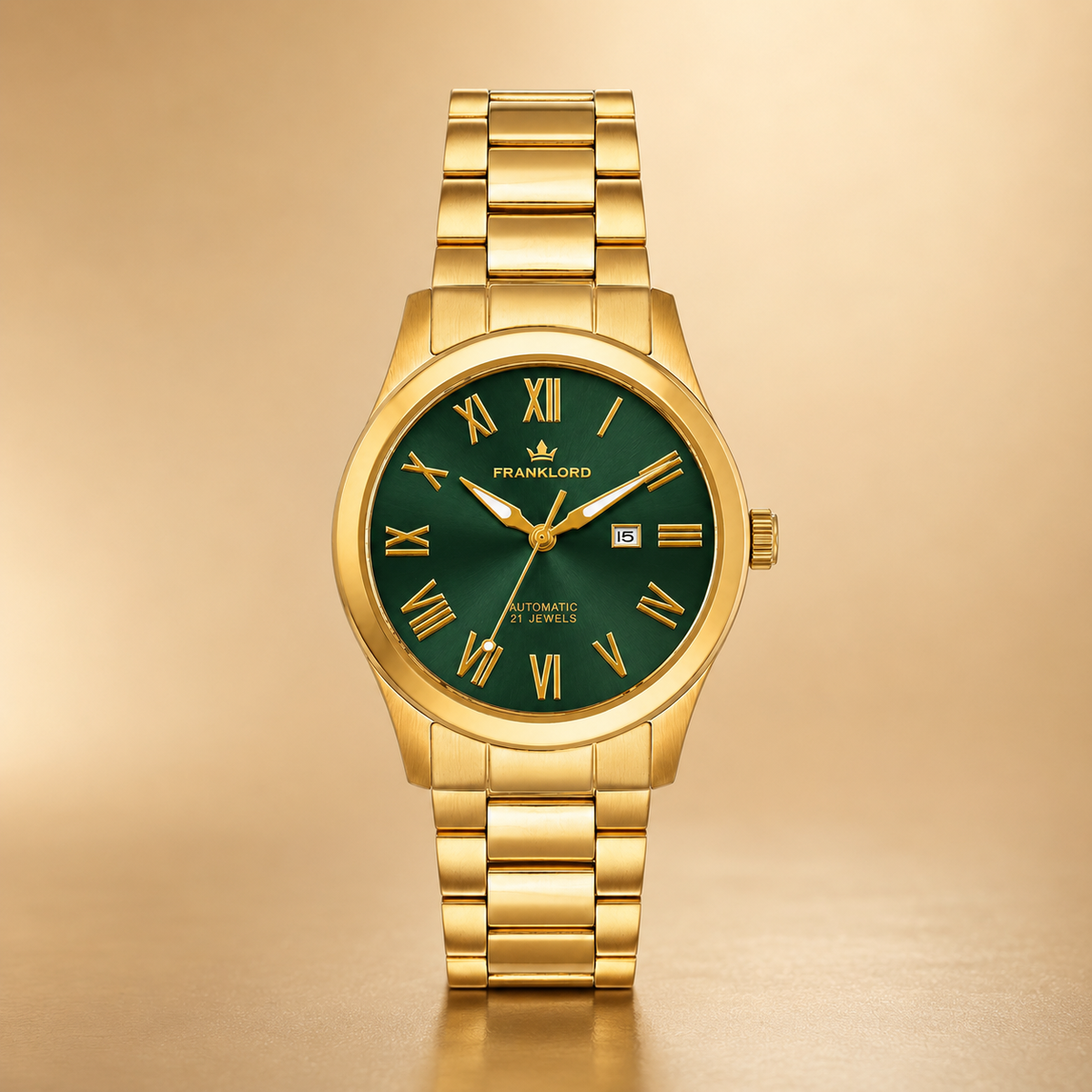 Franklord Ladies Maha Vastu Automatic – Gold Green Dial Watch for Women | 316L Steel