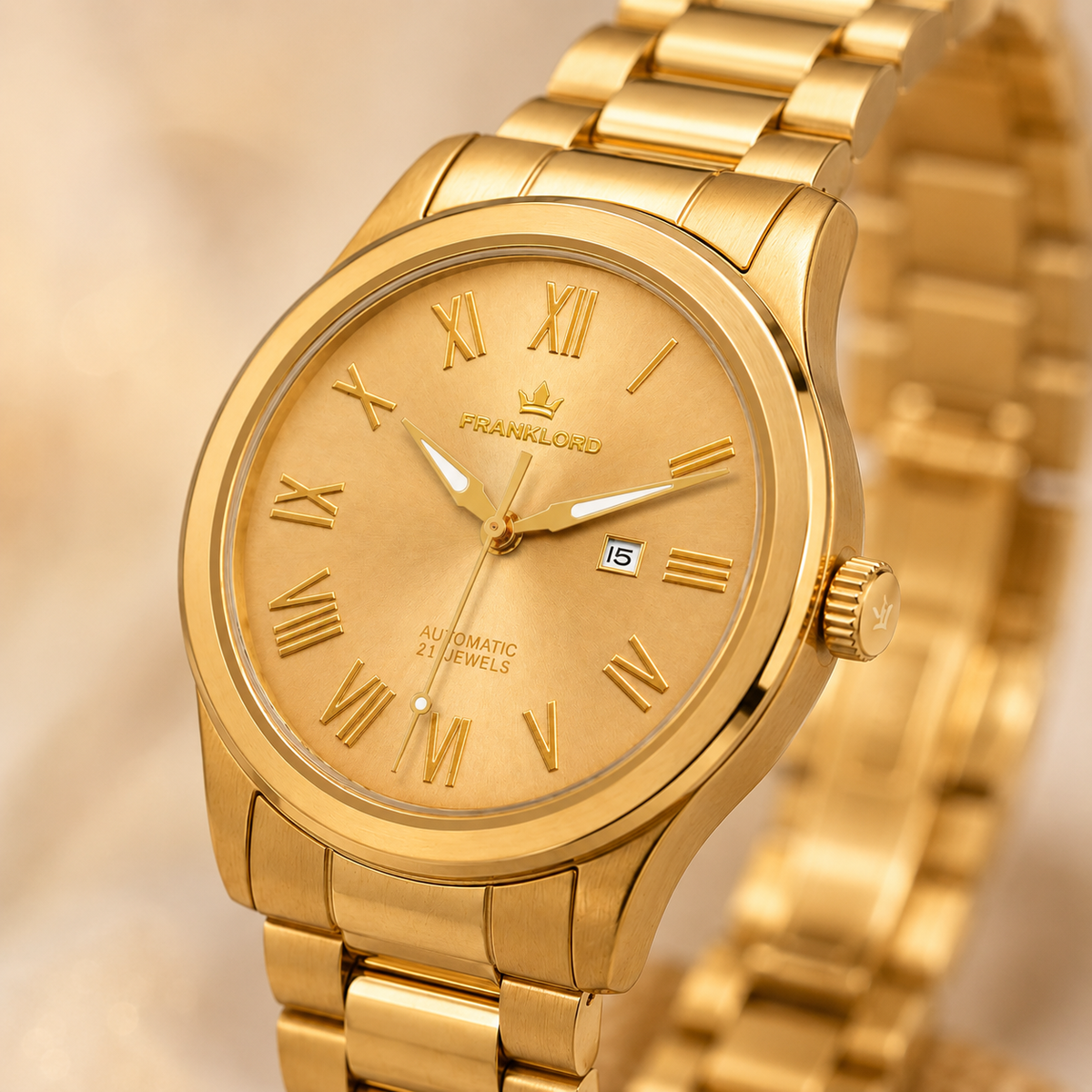 Franklord Ladies Maha Vastu Automatic – Gold Champagne Dial Watch for Women | 316L Steel