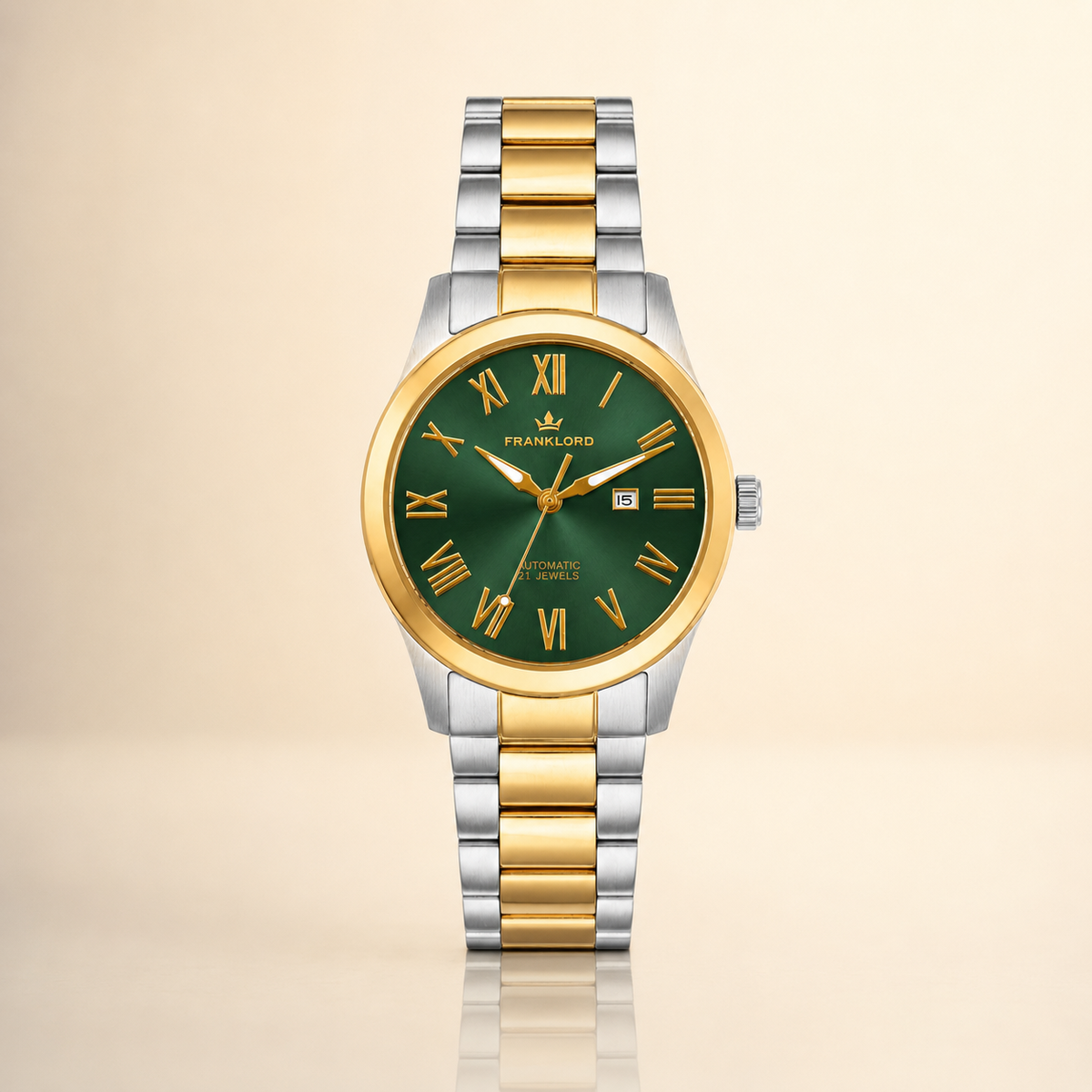Franklord Ladies Maha Vastu Automatic – Two-Tone Green Dial Watch for Women