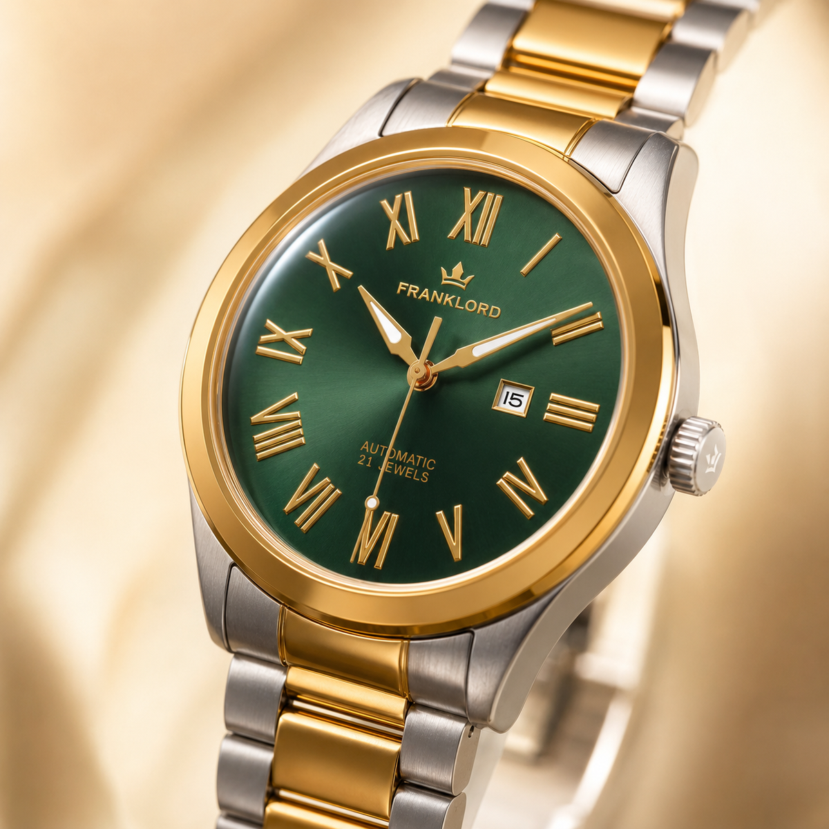 Franklord Ladies Maha Vastu Automatic – Two-Tone Green Dial Watch for Women