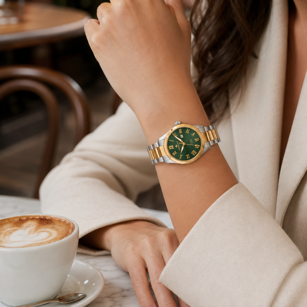 Franklord Ladies Maha Vastu Automatic – Two-Tone Green Dial Watch for Women