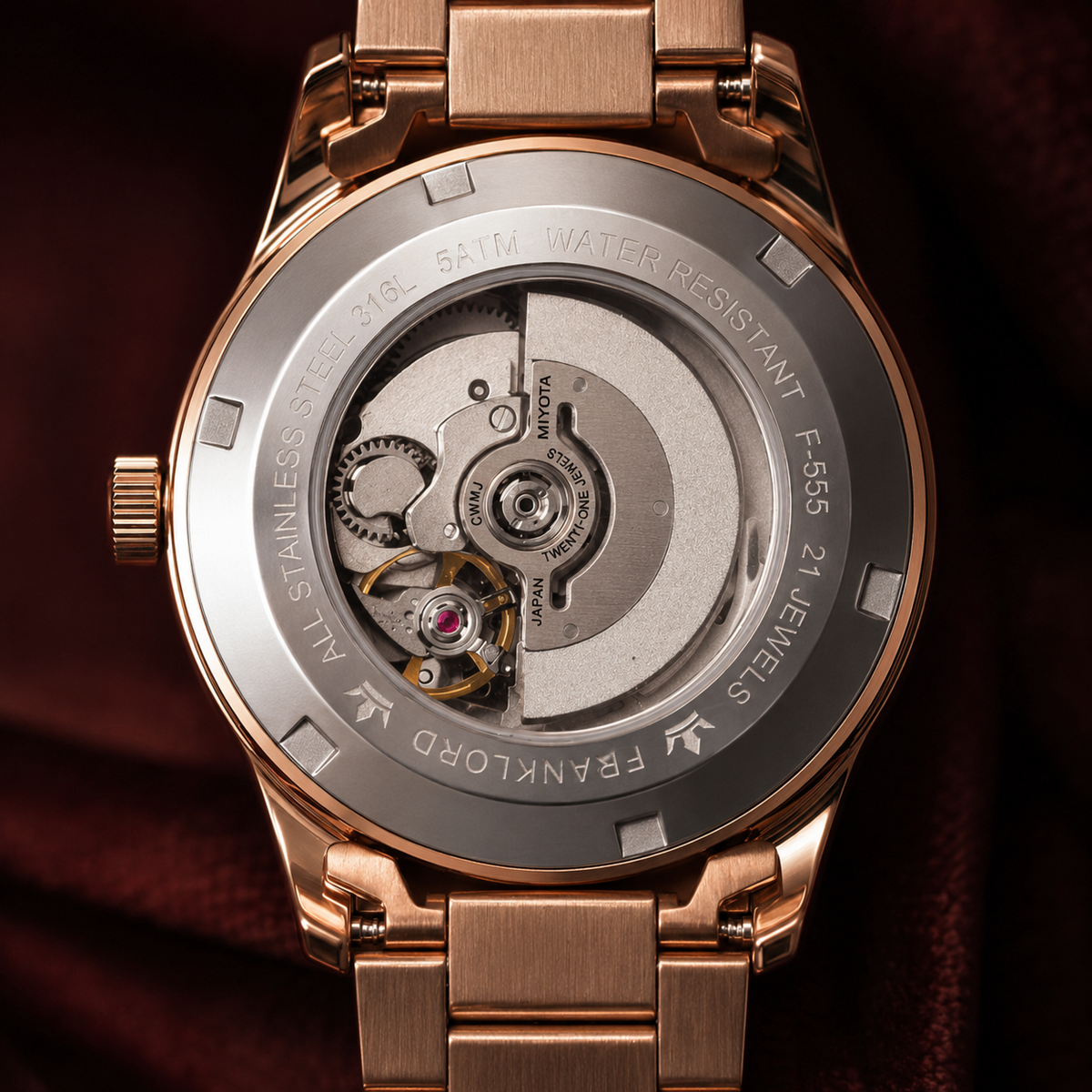 Franklord Ladies Maha Vastu Automatic – Rose Gold Blush Dial Watch for Women | 316L Steel