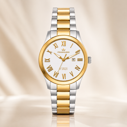 Franklord Ladies Maha Vastu Automatic – Two-Tone White Dial Watch for Women | 316L Steel