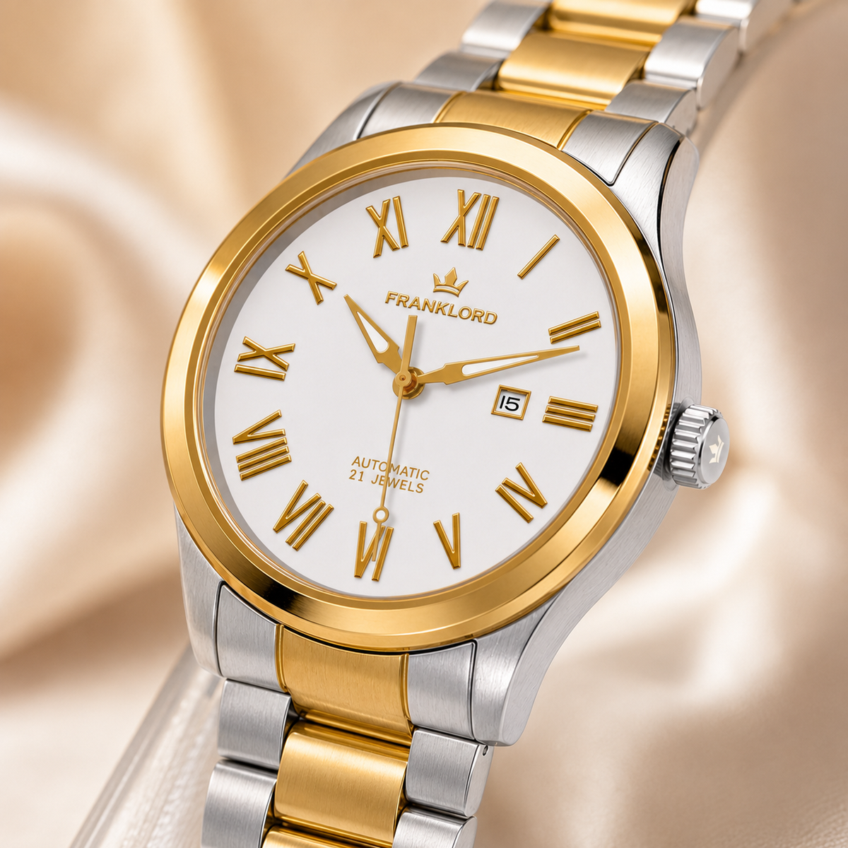 Franklord Ladies Maha Vastu Automatic – Two-Tone White Dial Watch for Women | 316L Steel