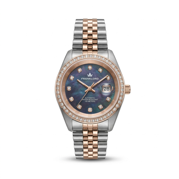 Franklord Empress Hypnotic Blue - Women's Automatic Watch in Rose Two Tone